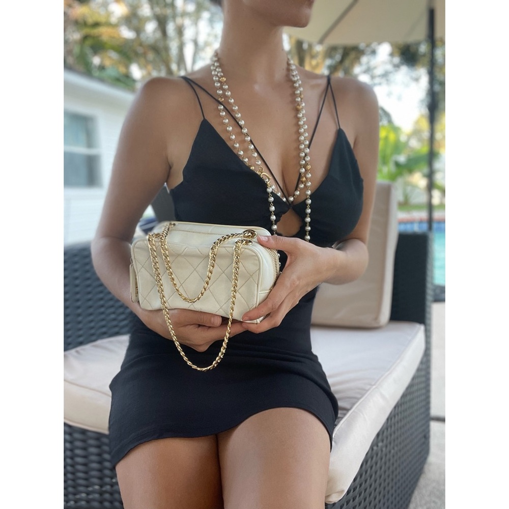 CHANEL White Diamond Stitch Mini Bag